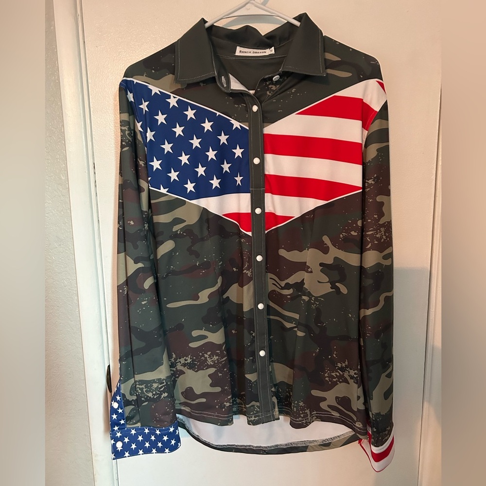 Ranch dressing American flag/camo long sleeve button up.